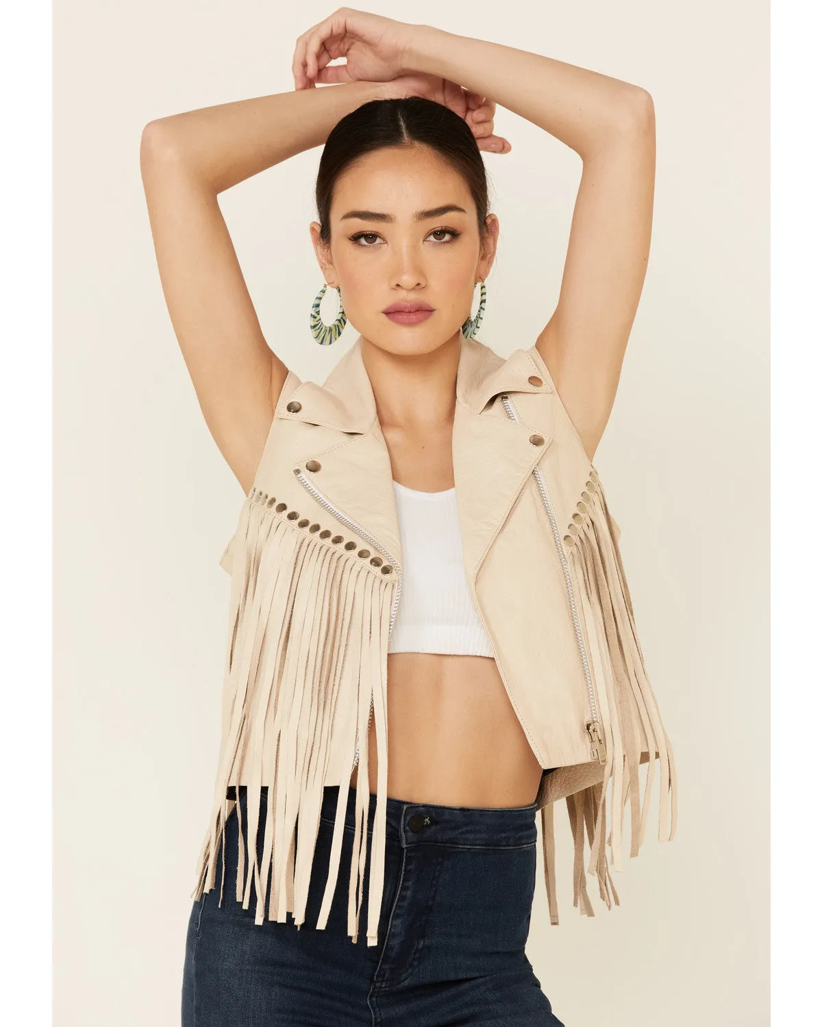 Women’s Tan Leather Biker Fringe Vest