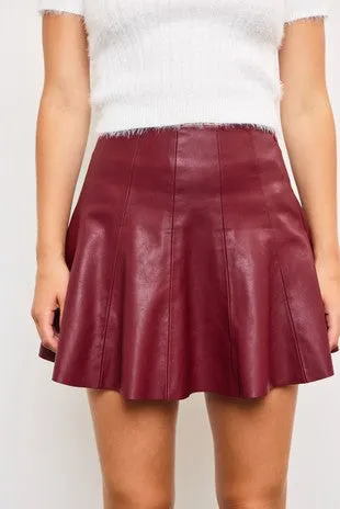 Zipper Side Flared Leather Skort